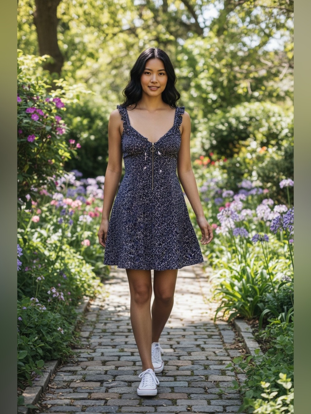Kimchi Blue Floral Tie Strap Zip Front Mini Dress Small